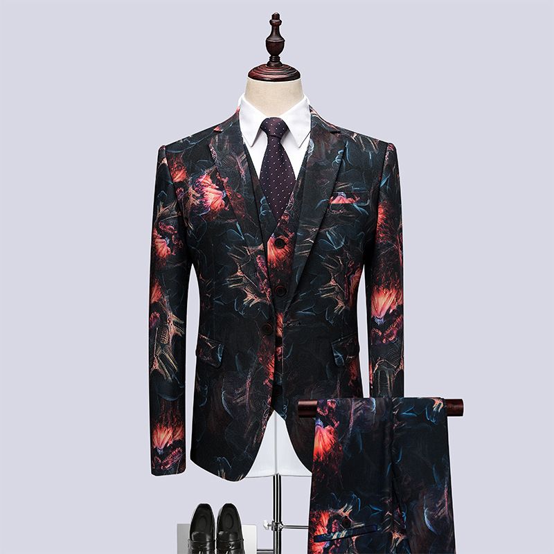 Terno Masculino Grande 3 Peças Com Padrão Floral E Um Botão Vestido Formal