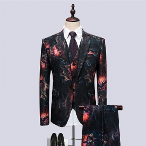 Terno Masculino Grande 3 Peças Com Padrão Floral E Um Botão Vestido Formal