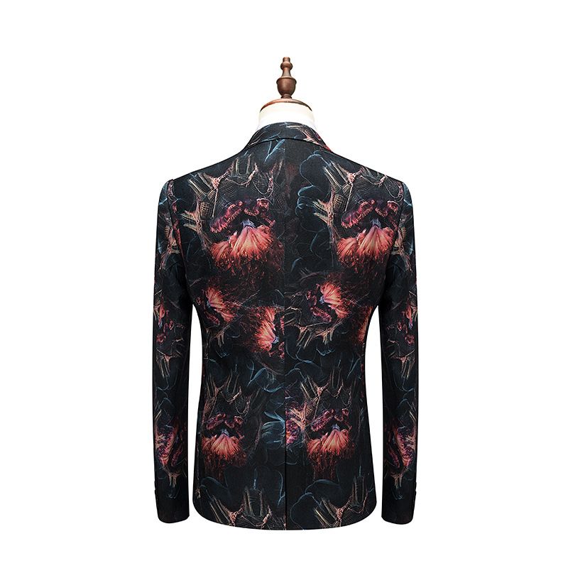 Terno Masculino Grande 3 Peças Com Padrão Floral E Um Botão Vestido Formal - Vermelho