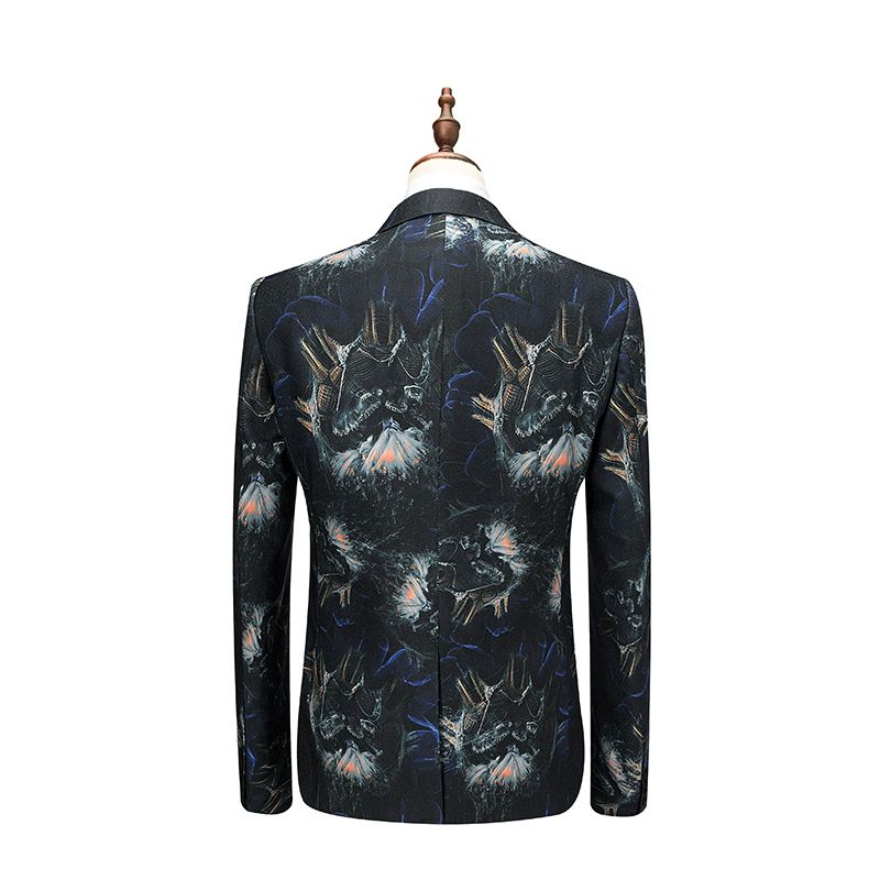 Terno Masculino Grande 3 Peças Com Padrão Floral E Um Botão Vestido Formal - Azul