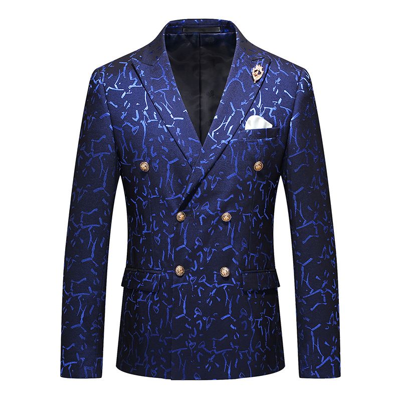 Terno Masculino Grande E Alto 3 Peças Com Estampa Floral Trespassada Dupla - Azul