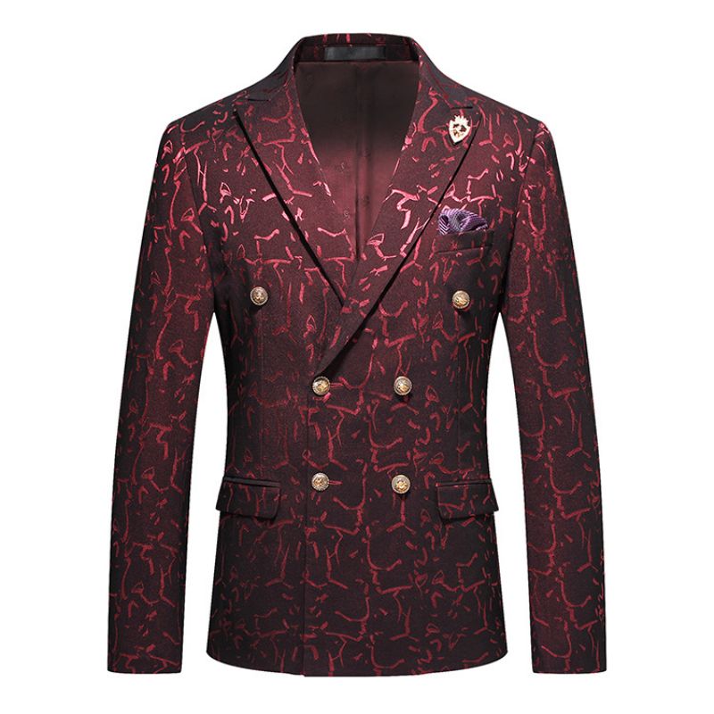 Terno Masculino Grande E Alto 3 Peças Com Estampa Floral Trespassada Dupla - Vermelho