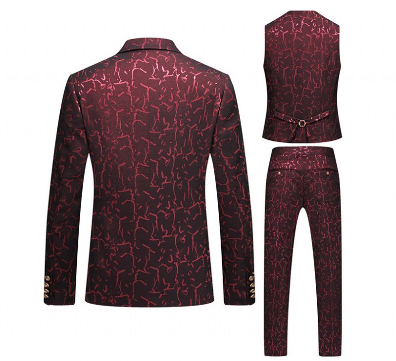 Terno Masculino Grande E Alto 3 Peças Com Estampa Floral Trespassada Dupla - Vermelho