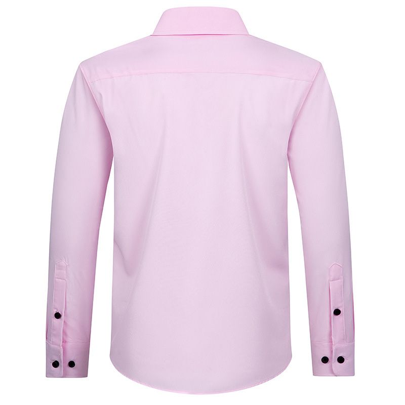 Vestido Masculino Camisa Manga Longa Cor Sólida Elástico Business Moderno Tamanho Grande - Rosa