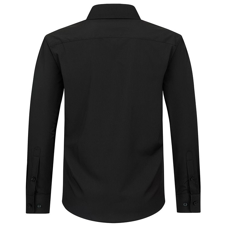 Vestido Masculino Camisa Manga Longa Cor Sólida Elástico Business Moderno Tamanho Grande - Preto