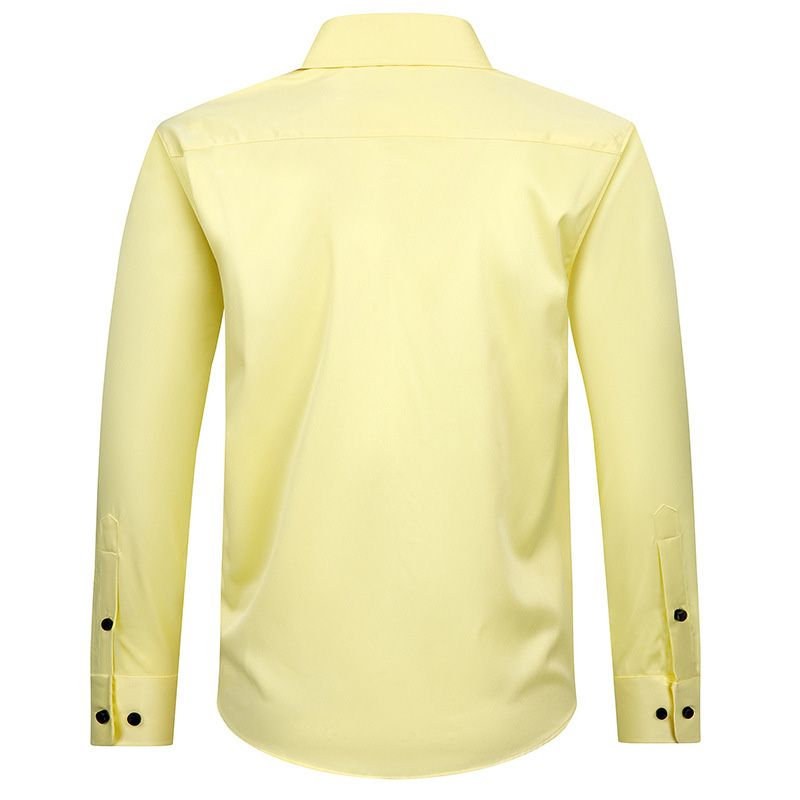 Vestido Masculino Camisa Manga Longa Cor Sólida Elástico Business Moderno Tamanho Grande - Amarelo